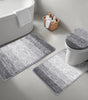 Traditional 4 Piece Microfiber Washable Bathroom Rug Set, Grey