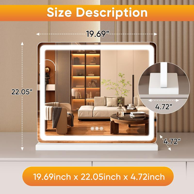 LED Makeup Mirror with 3-Mode Lighting, Touch Control, 10x Magnification, Detachable Base
