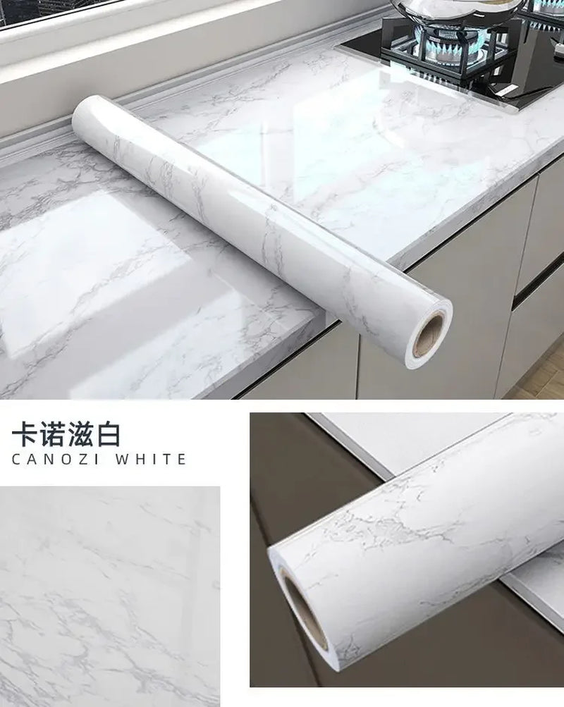 20M Marble Self Adhesive Waterproof Wallpaper for Kitchen Cabinet Oil Proof Mould Proof Modern Style Bathroom Decoration Wall
