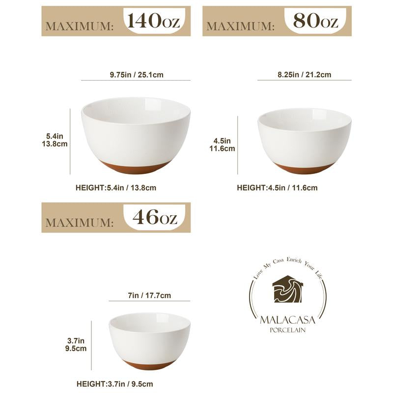 MALACASA Ceramic Large Mixing Bowls, Large Serving Bowls for Cooking, Prepping, Baking, Salad, Soup, Popcorn, Pasta, Nesting Bowls Set of 3, 4.38/2.5/1.44 Qt, Oven, Microwave and Dishwasher Safe Tiktokshopblackfriday