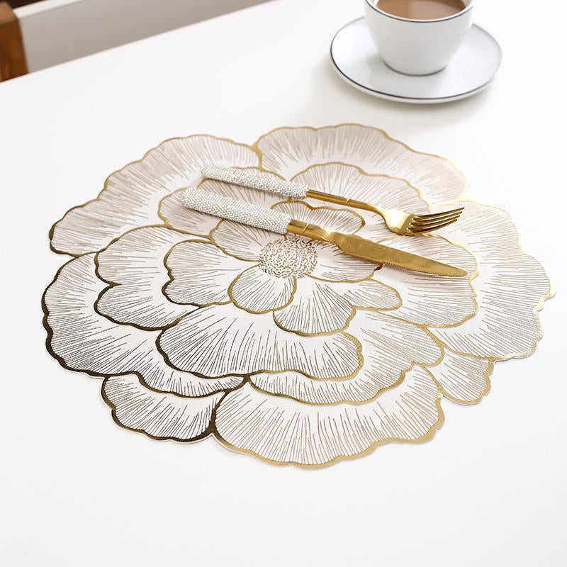 Floral Pattern Placemat, 6 Counts/set Heat Resistant Non Slip Table Mat, Kitchen Gadgets, Waterproof Placemat for Home Kitchen Dining Room Wedding Party, Valentine's Day Gift, Tableware