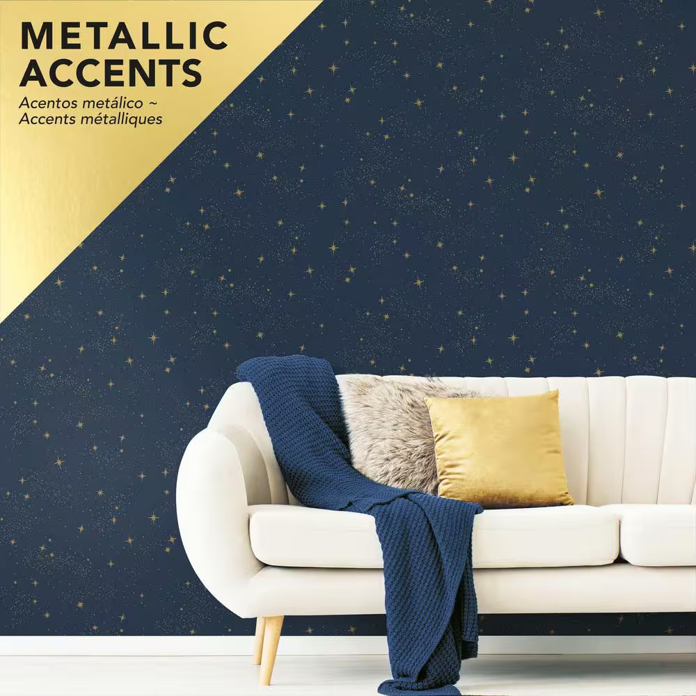 Upon A Star Navy Vinyl Peel & Stick Wallpaper Roll (Covers 28.18 Sq. Ft.)