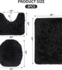3 Piece Thicken 0.4" Bath Mat Set, Black Bathroom Rug, Contour Mat and Toilet Seat Cover, Super Long Soft Microfiber Water Absorbent and Non Slip Bathroom Rug Set with PVC Point Rubber Backing (Black)