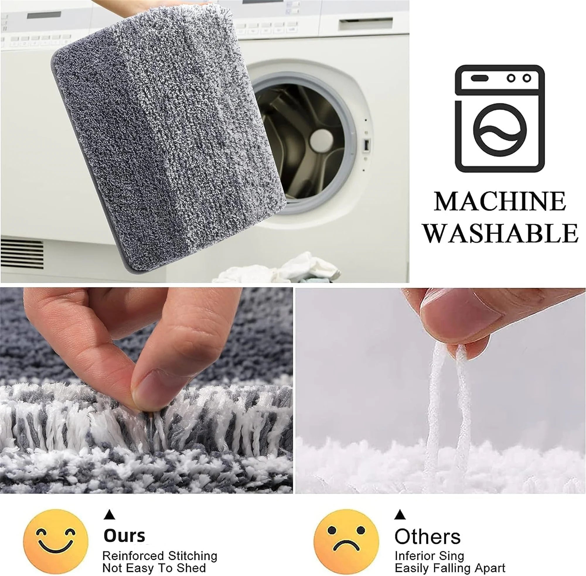 Traditional 4 Piece Microfiber Washable Bathroom Rug Set, Grey