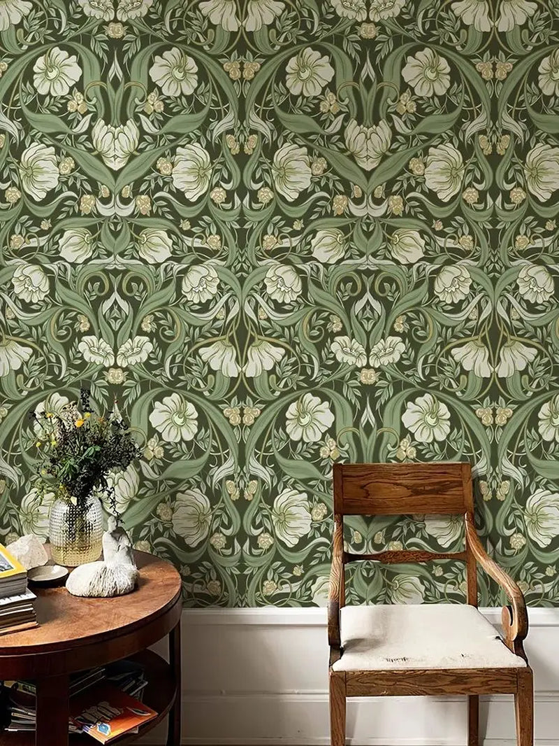 Green Boho Floral Peel And Stick Wallpaper Waterproof Symmetrical Flower Self Adhesive Wall Decor Removable PVC Cabinet Sticker