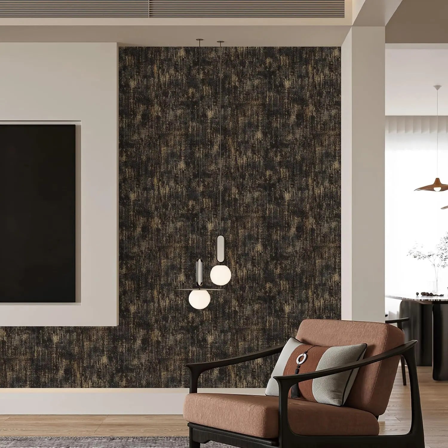 Black Gold Metallic Concrete PVC Peel and Stick Wallpaper