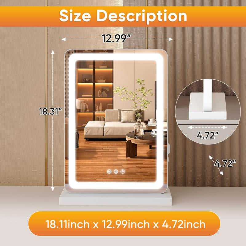 LED Makeup Mirror with 3-Mode Lighting, Touch Control, 10x Magnification, Detachable Base