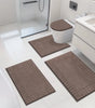 Bathroom Rugs Set of 4 Piece, Bath Mats, Microfiber Non Slip Shaggy Ultra Soft Bathroom Runner with U Shaped Contour Toilet Mat for Bathroom, Shower Inside Floor, Brown