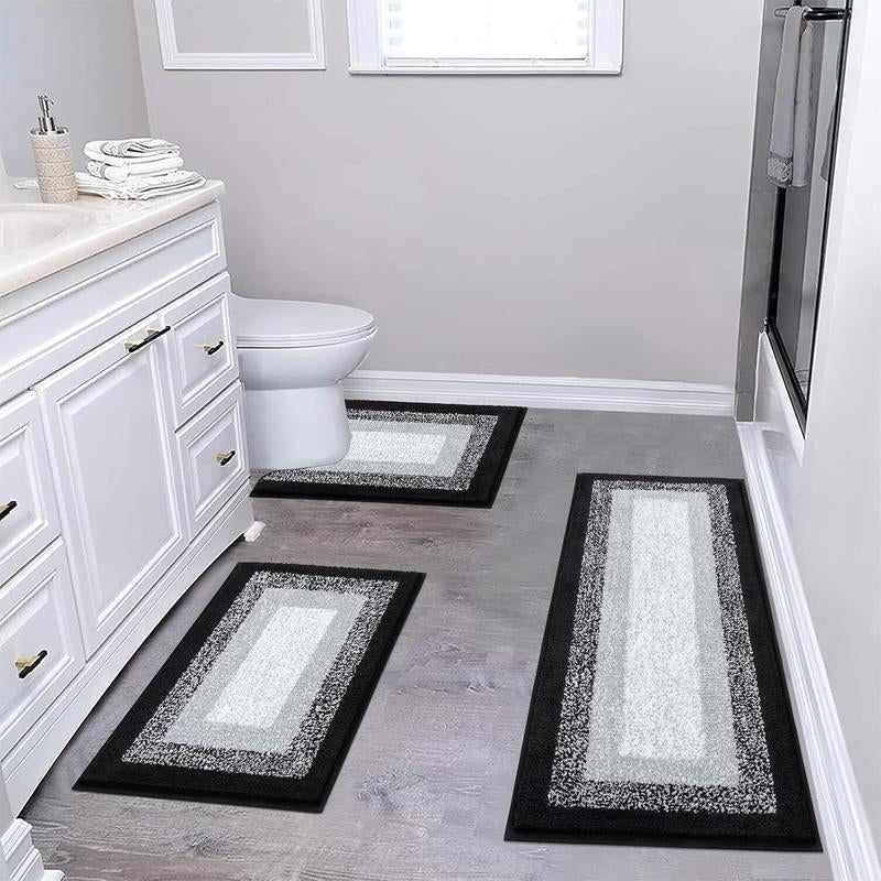 LOKHOM 3-Piece Bathroom Rug Set – Non-Slip, Absorbent Microfiber, Soft Farmhouse Style, Includes U-Shaped Toilet Mat & Shower Rug – Machine Washable