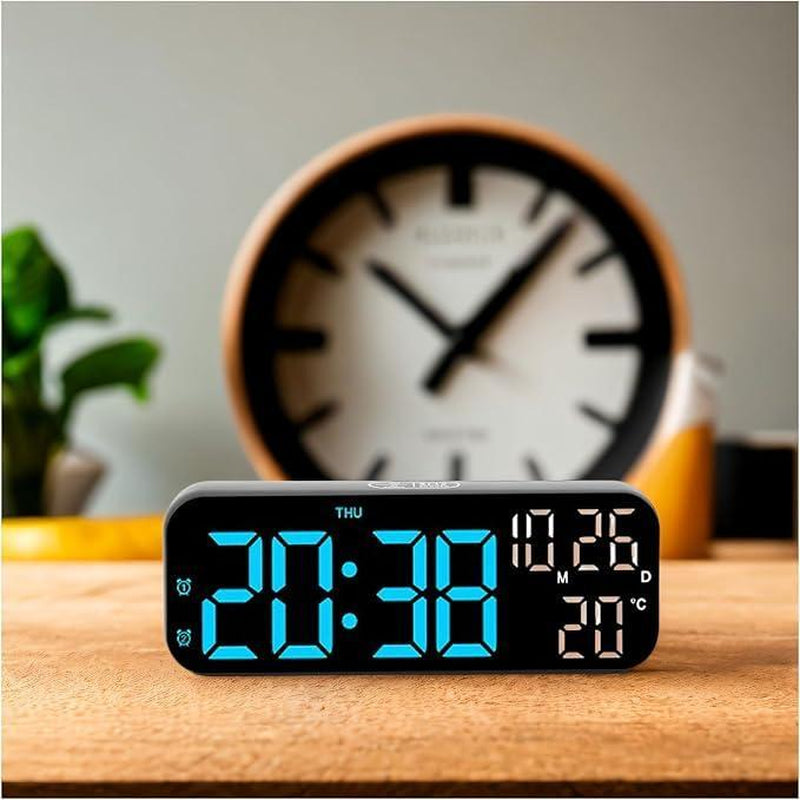 USB & Battery Digital Wall Clock – Large LED Display with Temperature, Date & Week, Multifunctional Alarm for Home
