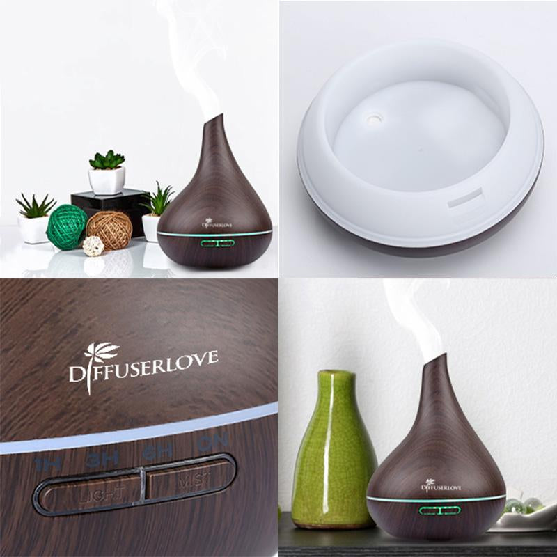 500ml Ultrasonic Aroma Diffuser Lamp – Quiet Smoke Vaporizer with 7 LED Lights & 4 Timer Modes (+12 Essential Oils Set Available)