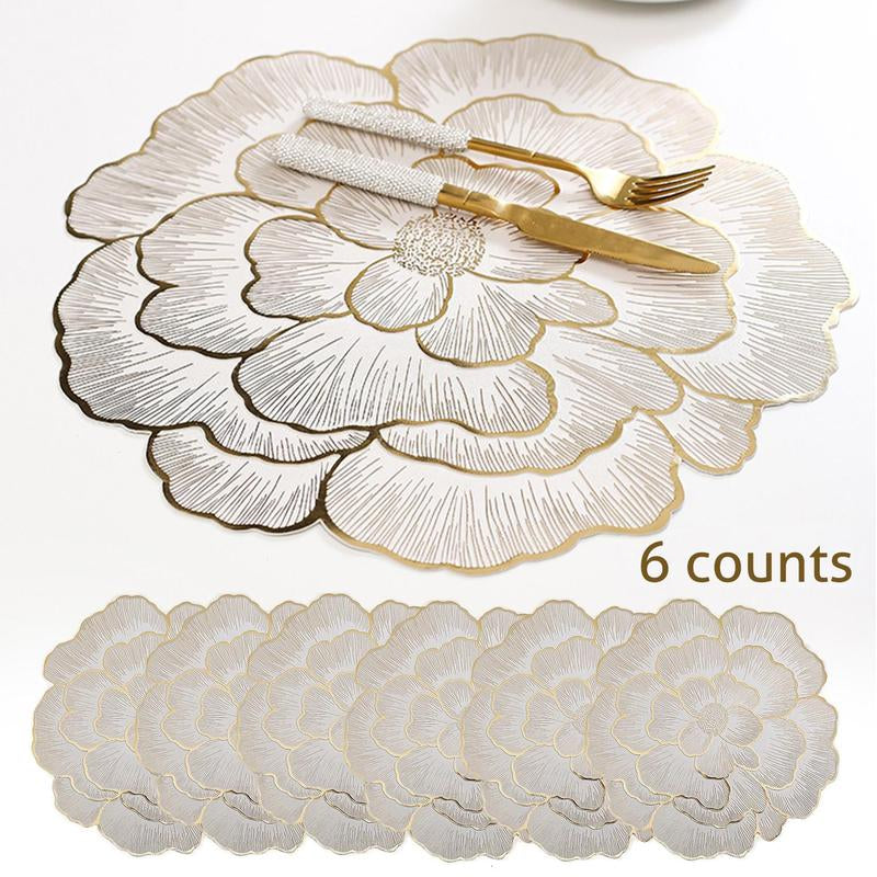 Floral Pattern Placemat, 6 Counts/set Heat Resistant Non Slip Table Mat, Kitchen Gadgets, Waterproof Placemat for Home Kitchen Dining Room Wedding Party, Valentine's Day Gift, Tableware