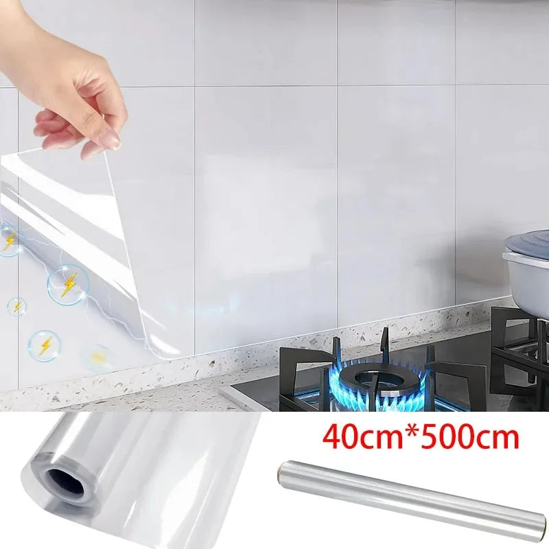 Heat-Resistant Anti-Oil Transparent Kitchen Wall Protector Film – Electrostatic Adhesive-Free Peel and Stick wallpaper Sticker