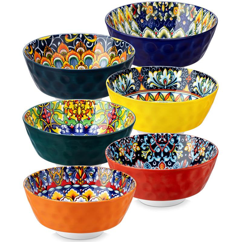 Vancasso Ceramic Bowls Set of 6 – 12oz & 26oz Colorful Cereal, Soup, Salad, Pasta, Oatmeal, and Dessert Bowls, Dishwasher & Microwave Safe