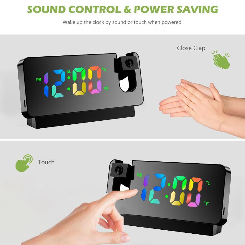 LED Digital Alarm Clock with Time Projection, Temperature Display, Multi-Dimming, Snooze Function, 12/24H, Modern Digital Clock for Bedroom & Office