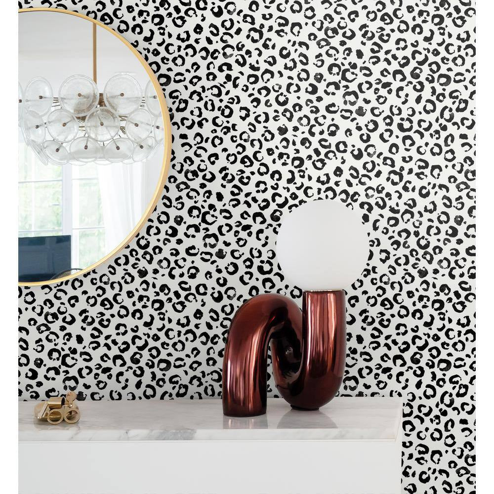 Black and White Leopard Print Vinyl Peel and Stick Wallpaper Roll 30.75 sq. ft