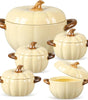 Set of 5 Ceramic Pumpkin Bowls with Lids & Handles – 17oz & 54oz Fall-Themed Soup, Dessert, and Storage Pots