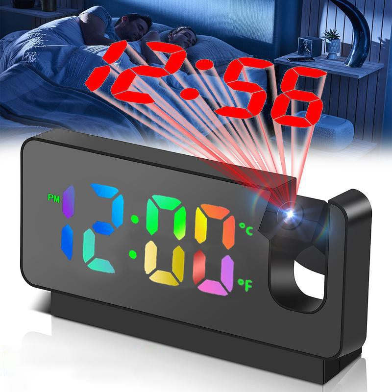 LED Digital Alarm Clock with Time Projection, Temperature Display, Multi-Dimming, Snooze Function, 12/24H, Modern Digital Clock for Bedroom & Office