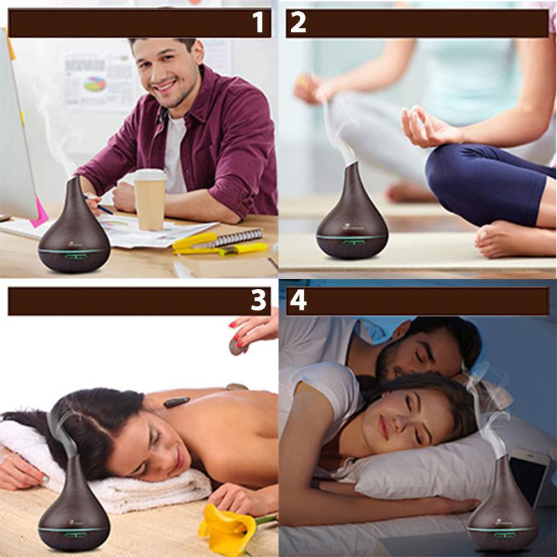 500ml Ultrasonic Aroma Diffuser Lamp – Quiet Smoke Vaporizer with 7 LED Lights & 4 Timer Modes (+12 Essential Oils Set Available)
