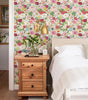 Pink Flower Vinyl Wallpaper Elegant Peel And Stick Red Blooming Floral Cabinet Sticker Chic Waterproof Furniture Cabinet Sticker