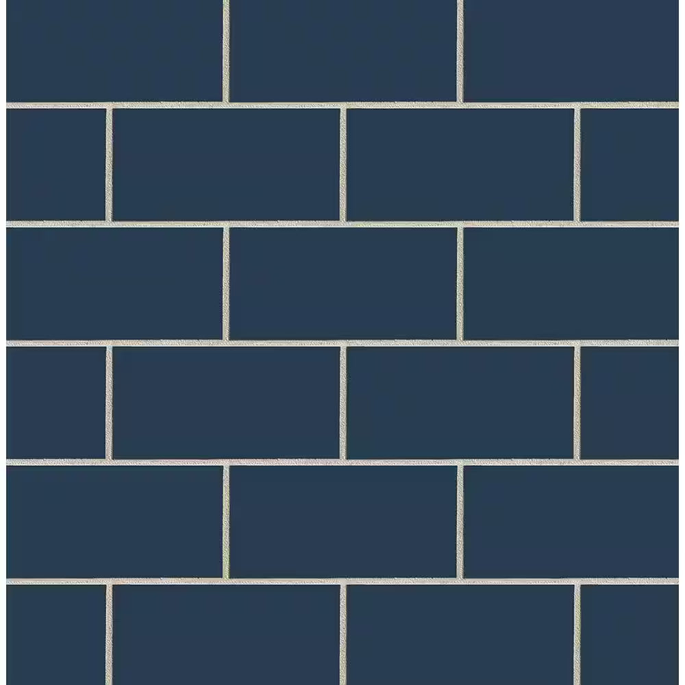 Navy Blue Retro Subway Tile Vinyl Peel and Stick Wallpaper Roll 30.75 sq. ft.