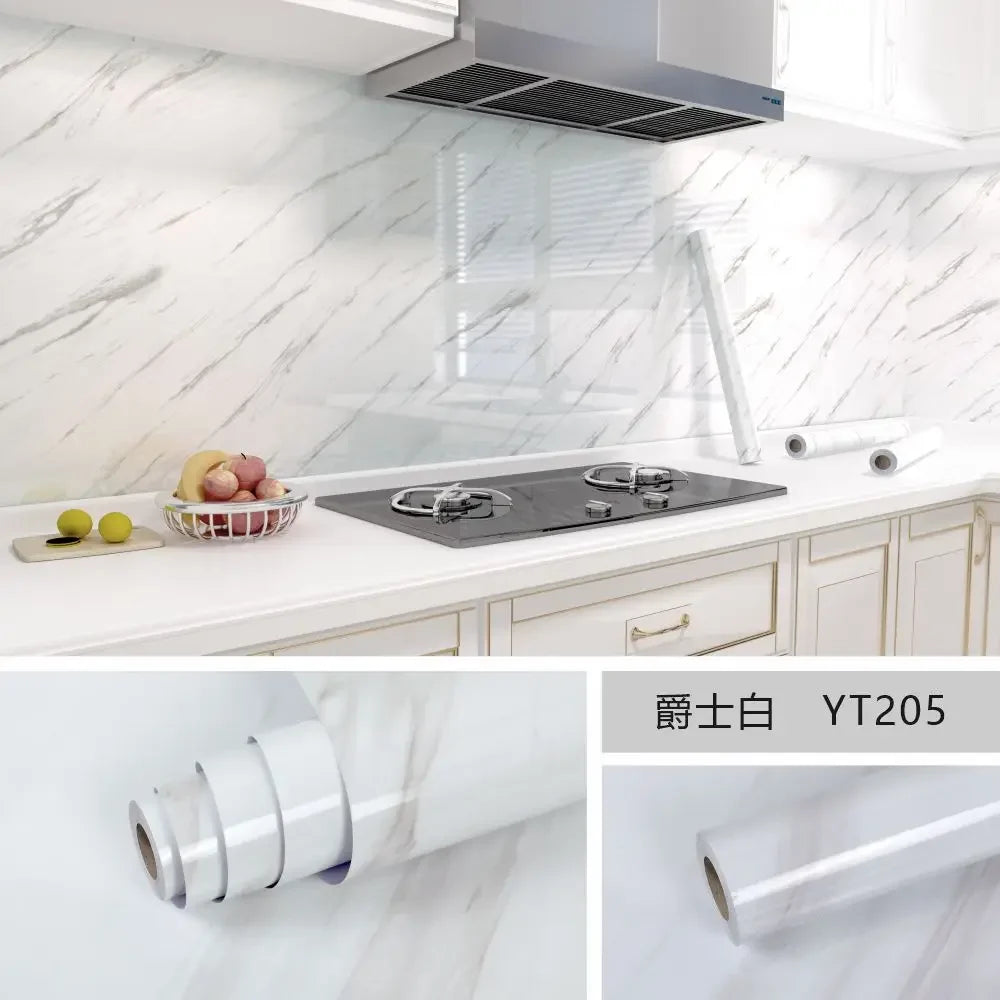 20M Marble Self Adhesive Waterproof Wallpaper for Kitchen Cabinet Oil Proof Mould Proof Modern Style Bathroom Decoration Wall