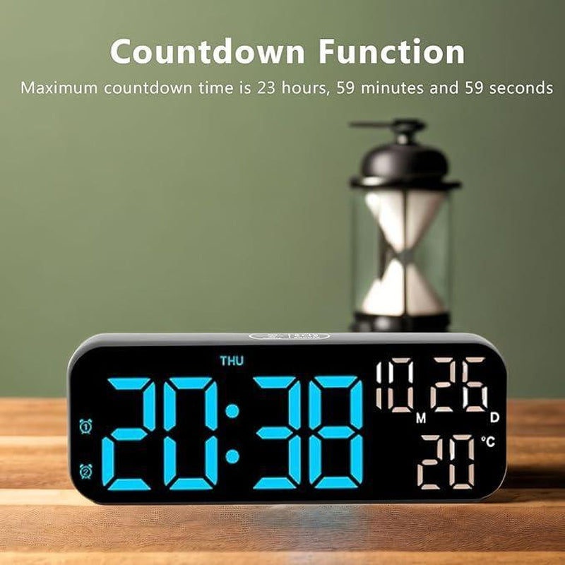 USB & Battery Digital Wall Clock – Large LED Display with Temperature, Date & Week, Multifunctional Alarm for Home