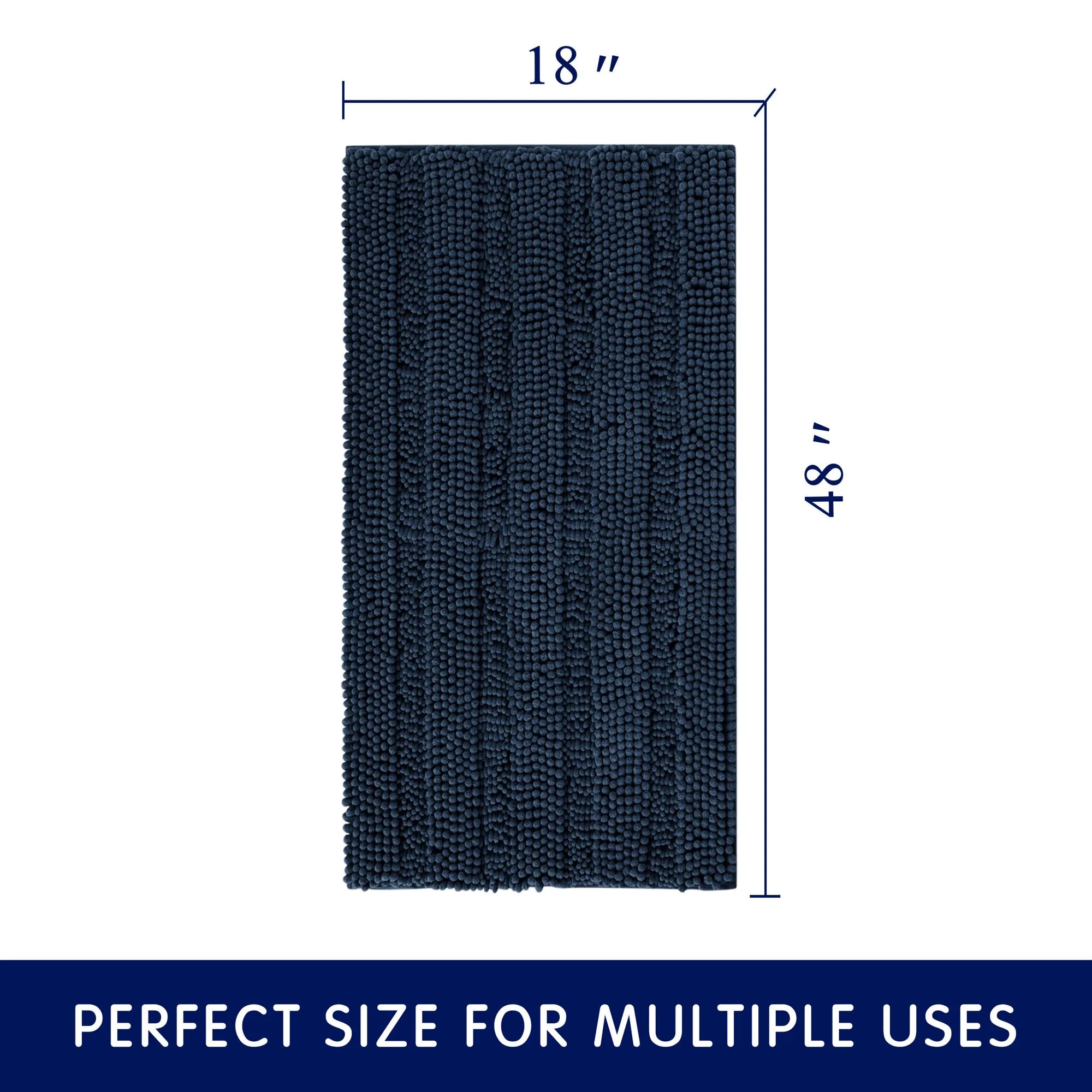 Soft 1-piece Luxury Chenille Striped Bathroom Rug, Ivory, 18" x 48", Large