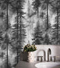 Black and White Forest Thick Vinyl Peel and Stick Wallpaper for Bathrooms and Bedrooms