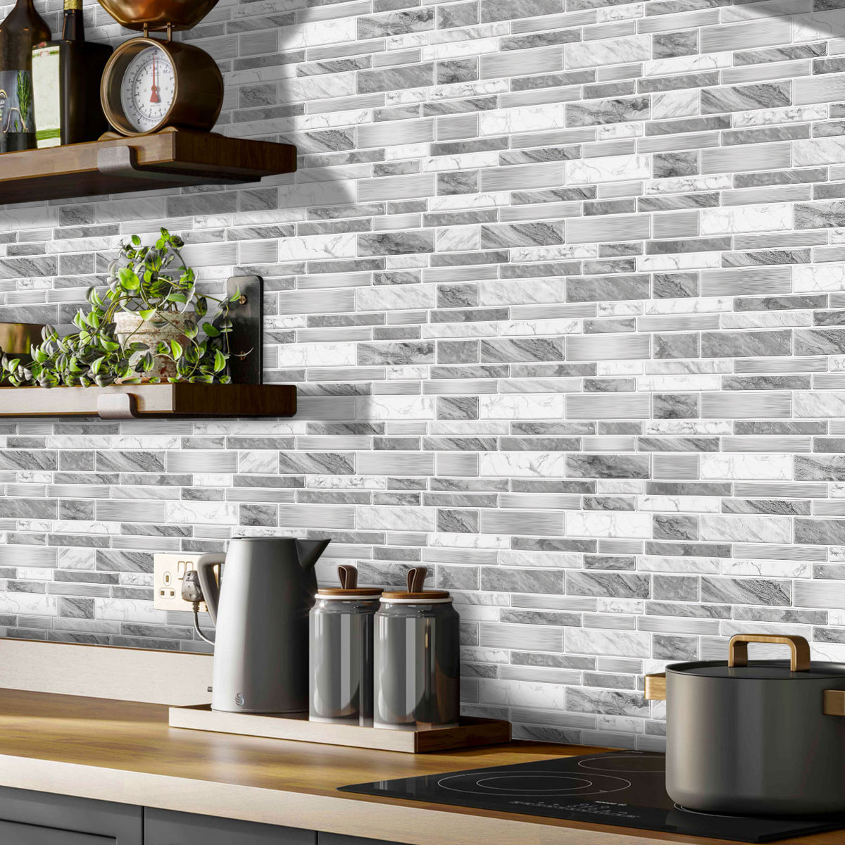 Irregular Shape Modern Grey Marble Pattern Peel And Stick Wallpaper Kitchen Bathroom Tile Stickers