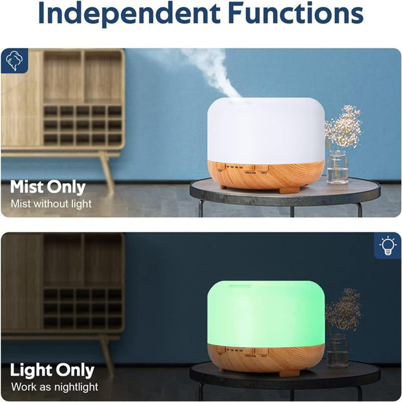 Essential Oil Diffuser, 500ml Essential Oil Diffuser, Aromatherapy Diffuser with Timer and 7 Ambient Lights No Water Auto Off, Diffuser Large Room Home Office