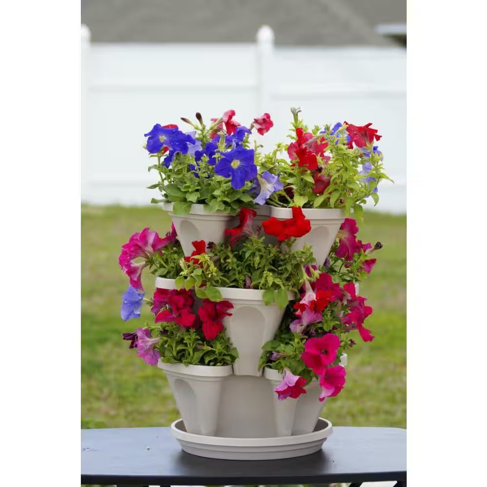 12 in X 5.5 In. Stone Plastic Vertical Stackable Planter (3-Pack)