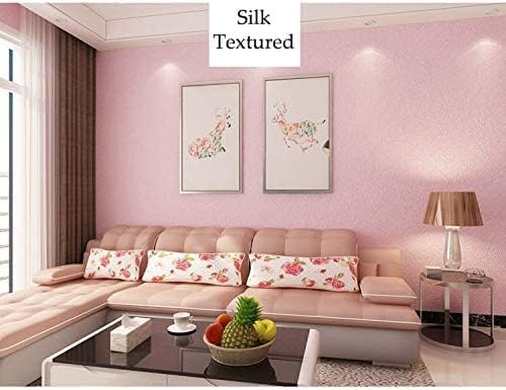 Cohoo Home Silk Pink Wallpaper Peel and Stick Contact Paper Pink Textured Silk W