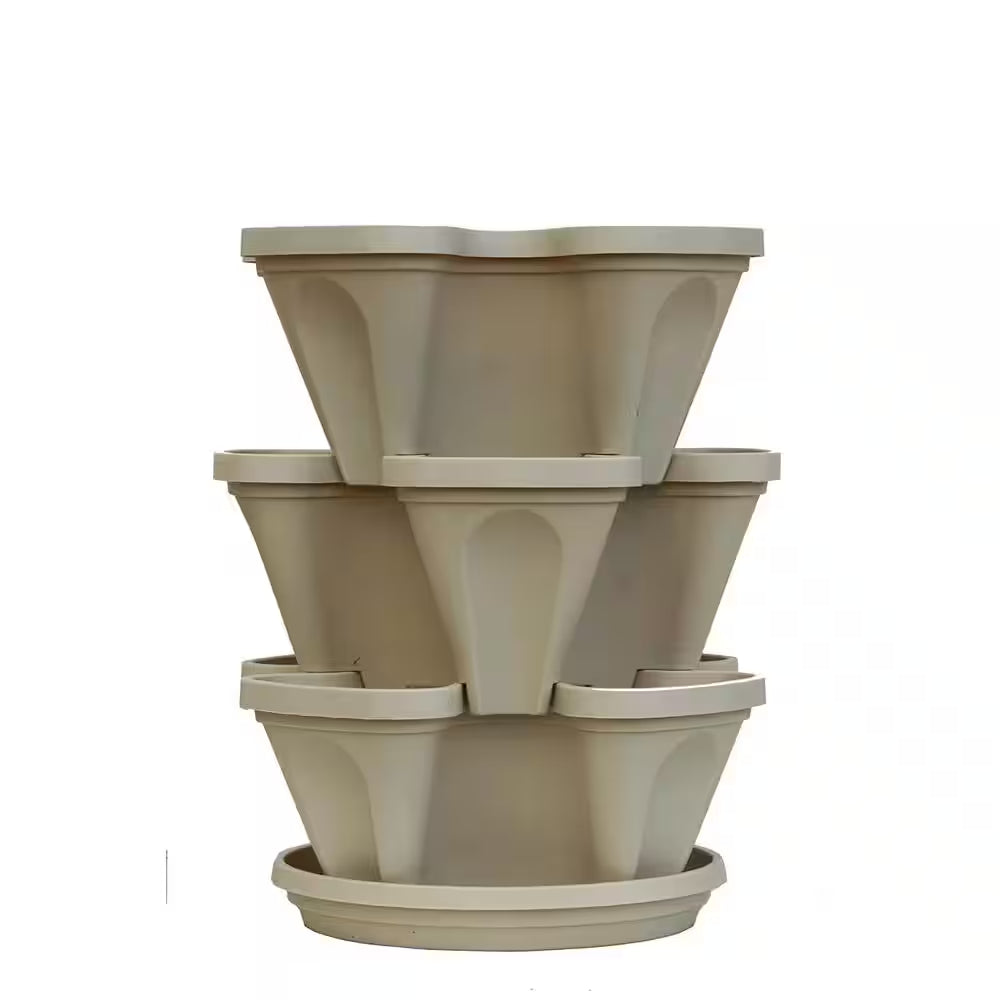 12 in X 5.5 In. Stone Plastic Vertical Stackable Planter (3-Pack)