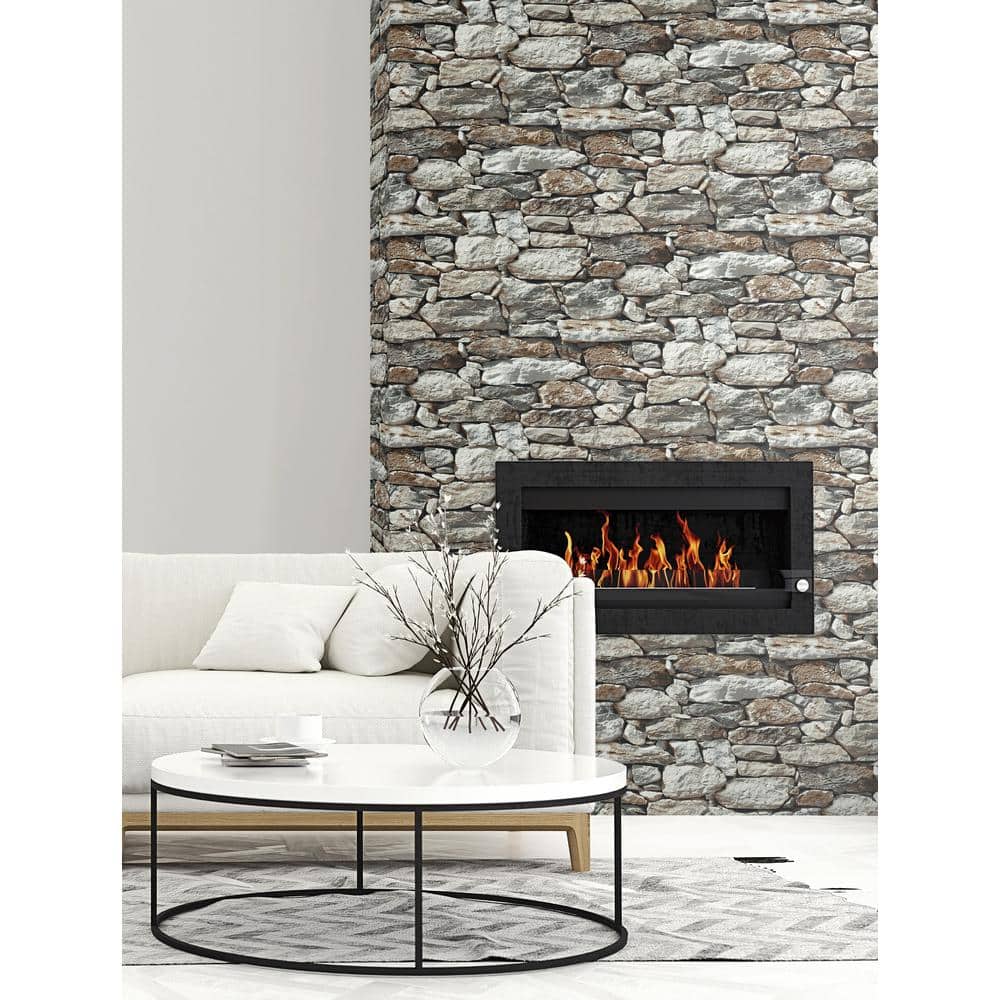 Grey and Taupe Stone Brick Vinyl Peel and Stick Wallpaper Roll (Covers 30.75 Sq. Ft.)
