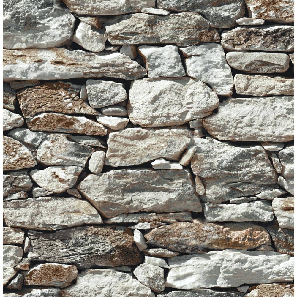 Grey and Taupe Stone Brick Vinyl Peel and Stick Wallpaper Roll (Covers 30.75 Sq. Ft.)