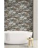 Grey and Taupe Stone Brick Vinyl Peel and Stick Wallpaper Roll (Covers 30.75 Sq. Ft.)