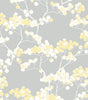 Buttercup and Grey Cyprus Blossom Vinyl Peel and Stick Wallpaper Roll 30.75 sq. ft.