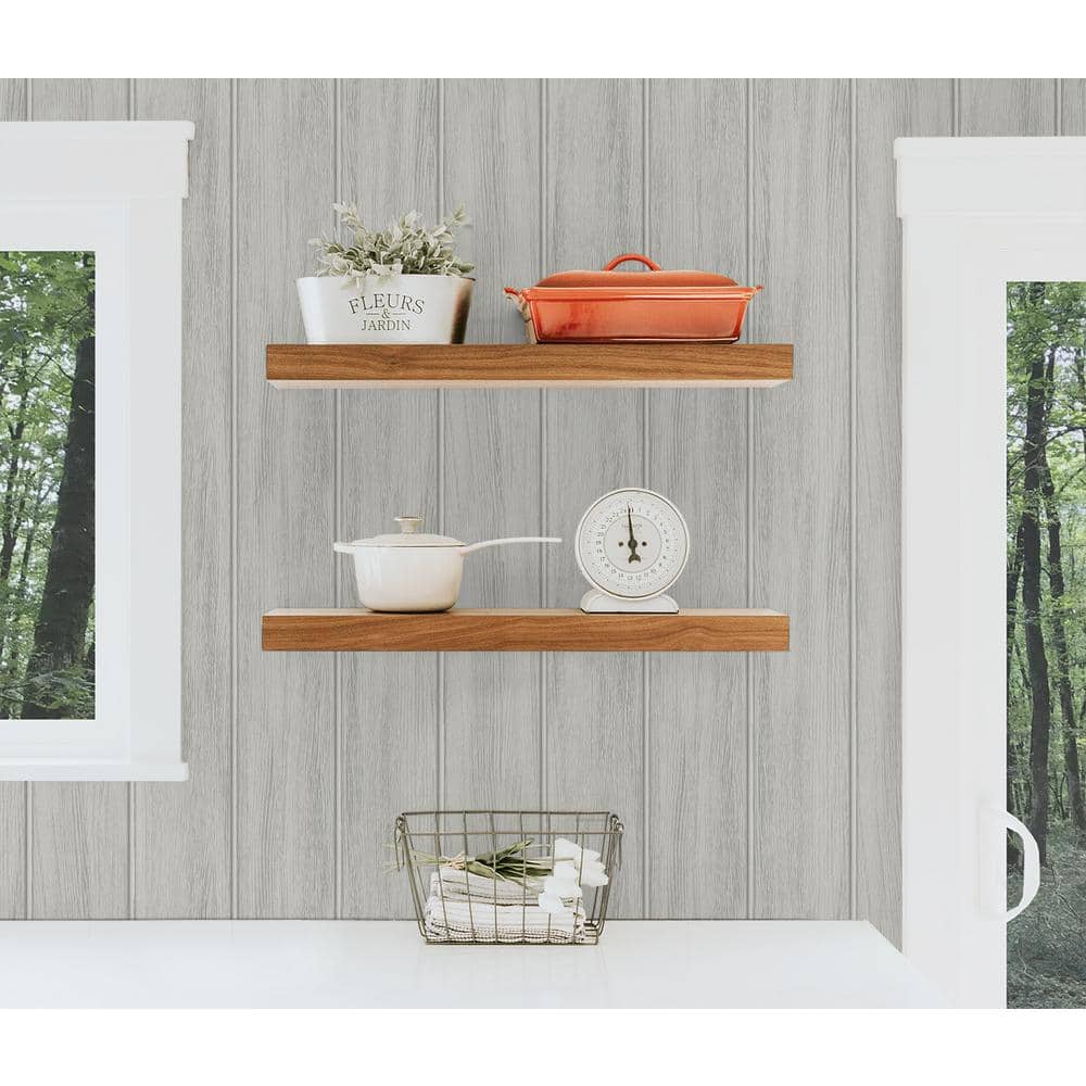 Weathered Grey Wood Panel Vinyl Peel and Stick Wallpaper Roll (Covers 30.75 sq. ft.)