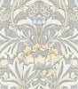 Daydream Grey and Pearl Blue Morris Flower Vinyl Peel and Stick Wallpaper Roll 30.75 sq. ft