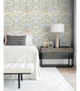 Daydream Grey and Pearl Blue Morris Flower Vinyl Peel and Stick Wallpaper Roll 30.75 sq. ft