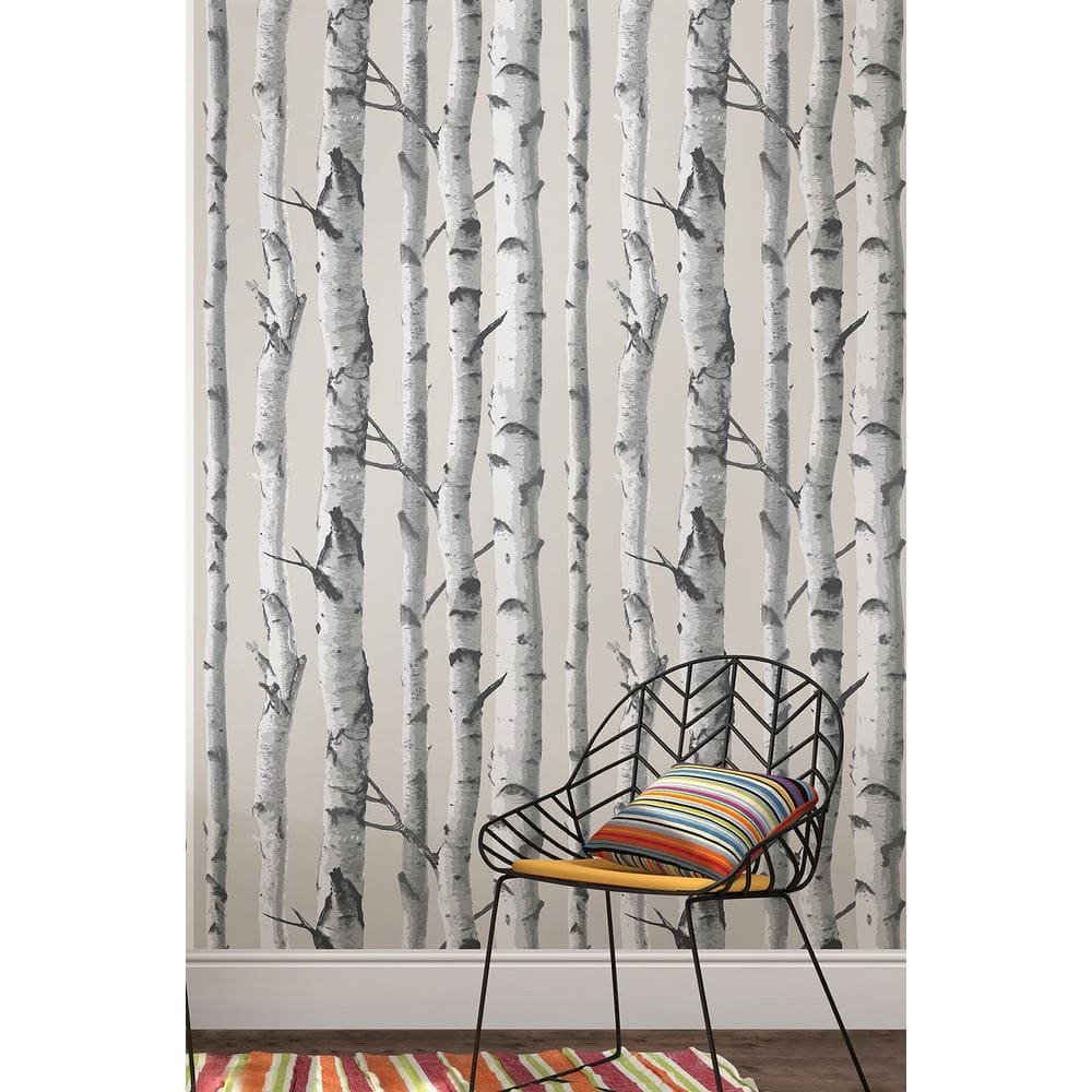 Grey Mountain Birch Forest Vinyl Peel and Stick Wallpaper Roll 30.75 sq. ft. 