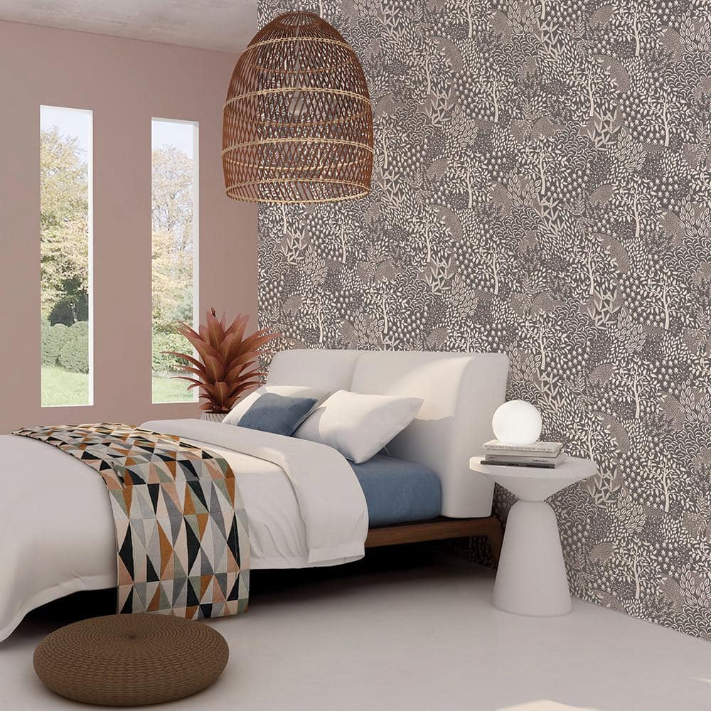 Mythical Grey Woodland Fantasy Vinyl Peel and Stick Wallpaper Roll (Covers 28 sq. ft.)