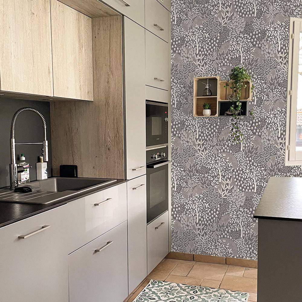Mythical Grey Woodland Fantasy Vinyl Peel and Stick Wallpaper Roll (Covers 28 sq. ft.)