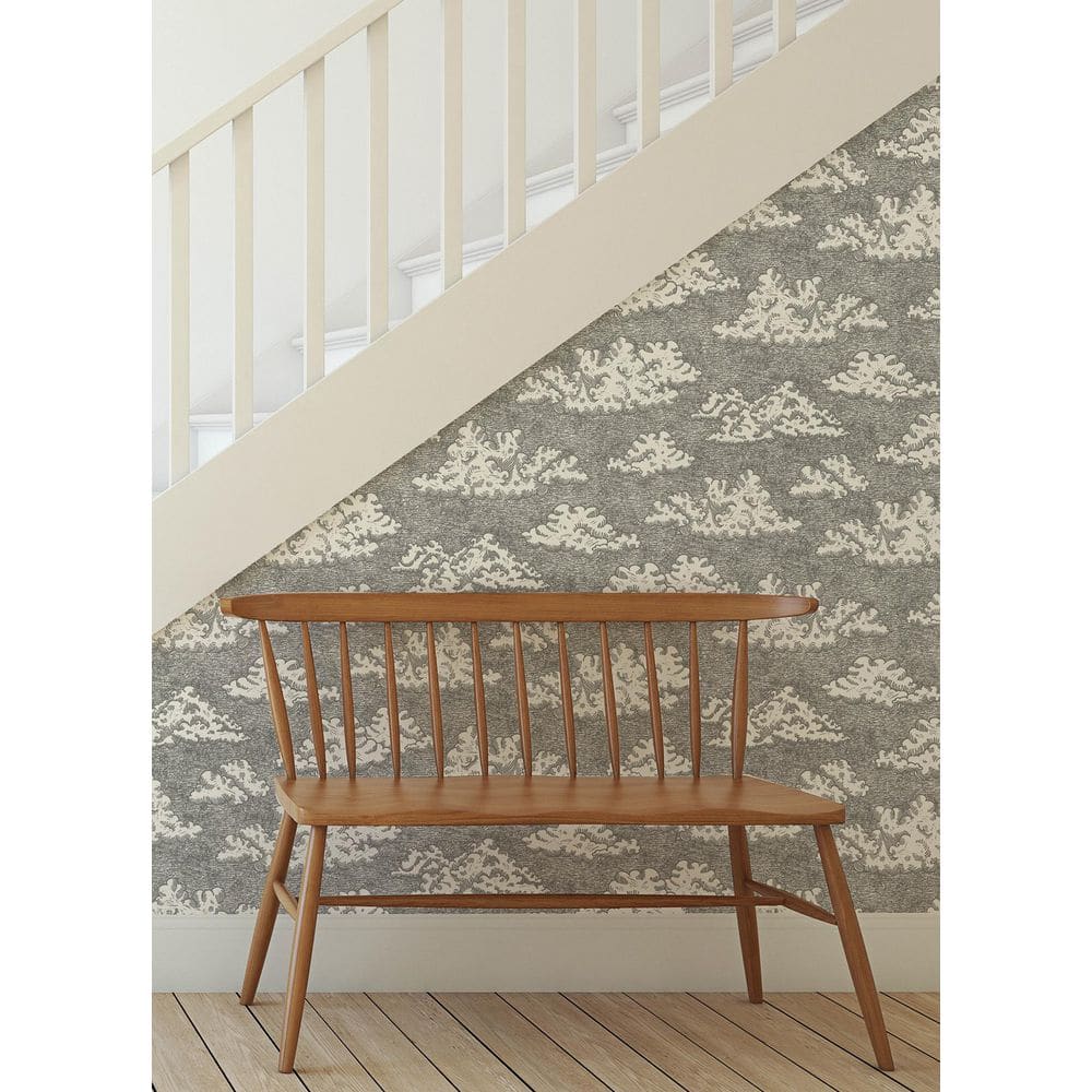 Block Print Grey Cloud Vinyl Peel and Stick Removable Wallpaper Roll