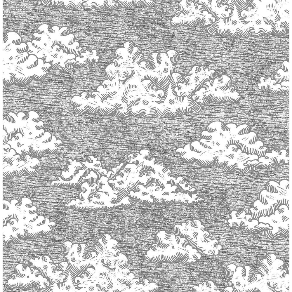 Block Print Grey Cloud Vinyl Peel and Stick Removable Wallpaper Roll