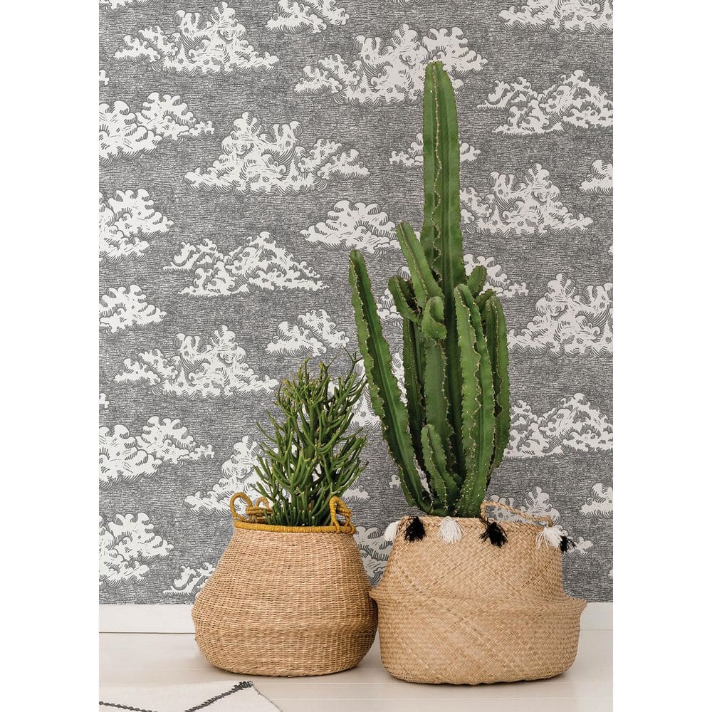 Block Print Grey Cloud Vinyl Peel and Stick Removable Wallpaper Roll